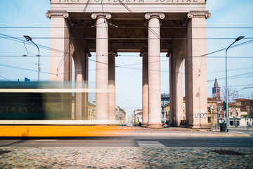 Milan / Italy - March 2020: Milan, Porta Ticinese, Tram with motion blur, long exposure © Jan Cattaneo