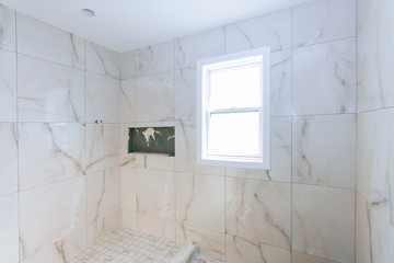 Designer renovation construction bathroom with shower