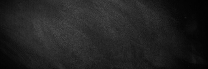 Fototapeta premium wide Chalkboard texture background. blackboard wall backdrop wallpaper, dark tone. black banner billboard.