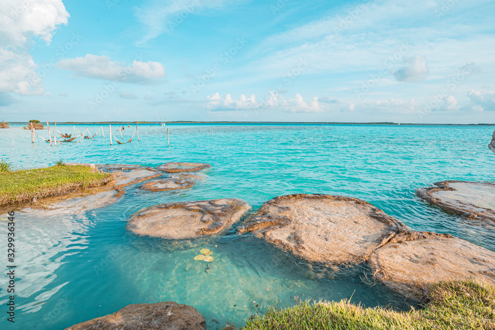 Wall mural stromatolites of bacalar lagoon, near cancun in riviera maya, mexico