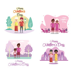 happy mothers day card with grandmothers and daughters characters
