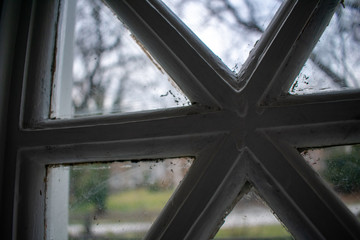 An Old White Wooden Window Looking Outside