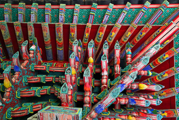 The splendid ceiling design of Korean temple