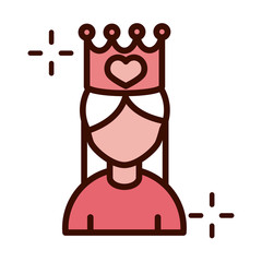 mothers day, woman portrait with crown heart love line and fill style icon