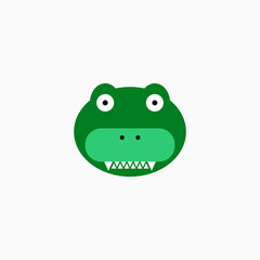 Cute cartoon Crocodile face. Sticker with funny character. Alligator Clip Art. Crocodile head icon. Flat vector illustration.