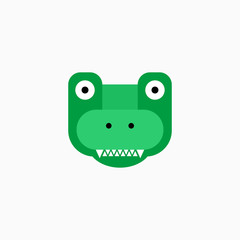 Cute cartoon Crocodile face. Sticker with funny character. Alligator Clip Art. Crocodile head icon. Flat vector illustration.