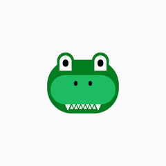 Cute cartoon Crocodile face. Sticker with funny character. Alligator Clip Art. Crocodile head icon. Flat vector illustration.