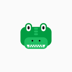 Fototapeta premium Cute cartoon Crocodile face. Sticker with funny character. Alligator Clip Art. Crocodile head icon. Flat vector illustration.