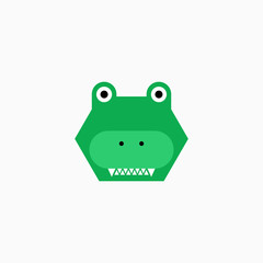 Cute cartoon Crocodile face. Sticker with funny character. Alligator Clip Art. Crocodile head icon. Flat vector illustration.