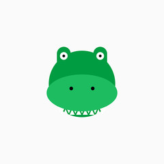 Cute cartoon Crocodile face. Sticker with funny character. Alligator Clip Art. Crocodile head icon. Flat vector illustration.