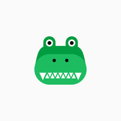 Cute cartoon Crocodile face. Sticker with funny character. Alligator Clip Art. Crocodile head icon. Flat vector illustration.