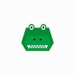 Cute cartoon Crocodile face. Sticker with funny character. Alligator Clip Art. Crocodile head icon. Flat vector illustration.