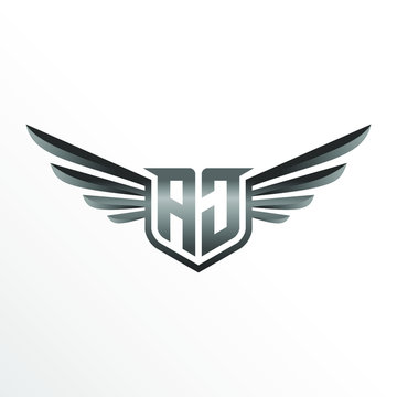 Initial Letter AJ with Wings