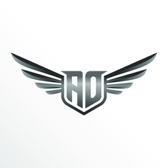 Initial Letter AO with Wings