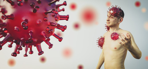 Obraz na płótnie Canvas simulation of the coronavirus virus floating