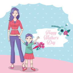 happy mothers day card with mom and daughter