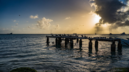 Fototapeta premium Dramatic and beautiful sunset at Los Roques National Park, Venezuela