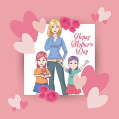 happy mothers day card with mom and kids