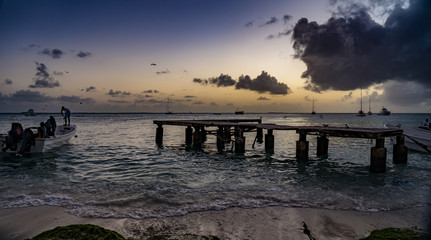 Dramatic and beautiful sunset at Los Roques National Park, Venezuela