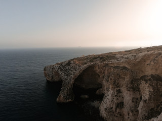 Panoramic image of the famous blue grotto located on one of the coasts of Malta. Beautiful landscape.