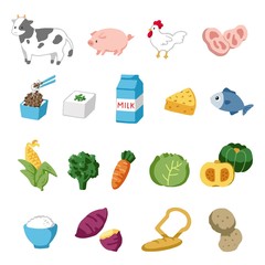 身体によい食べ物のイラストセット　ベクター