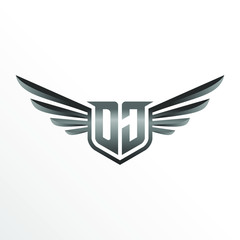 Initial Letter DJ with Wings