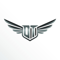 Initial Letter DT with Wings