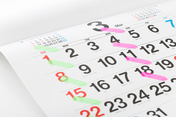 カレンダーと付箋　ゴミ出し日