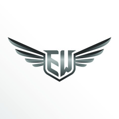 Initial Letter EW with Wings