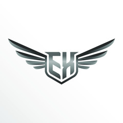 Initial Letter EX with Wings