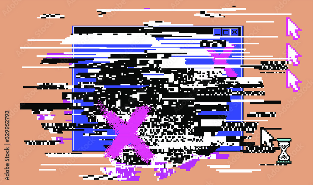 Poster Computer screen with Command-line interface or console terminal. Retrofuturistic vaporwave style illustration in punchy pastel colors.