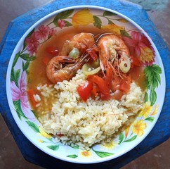 Rice soup with shrimp typical food of Guatemala