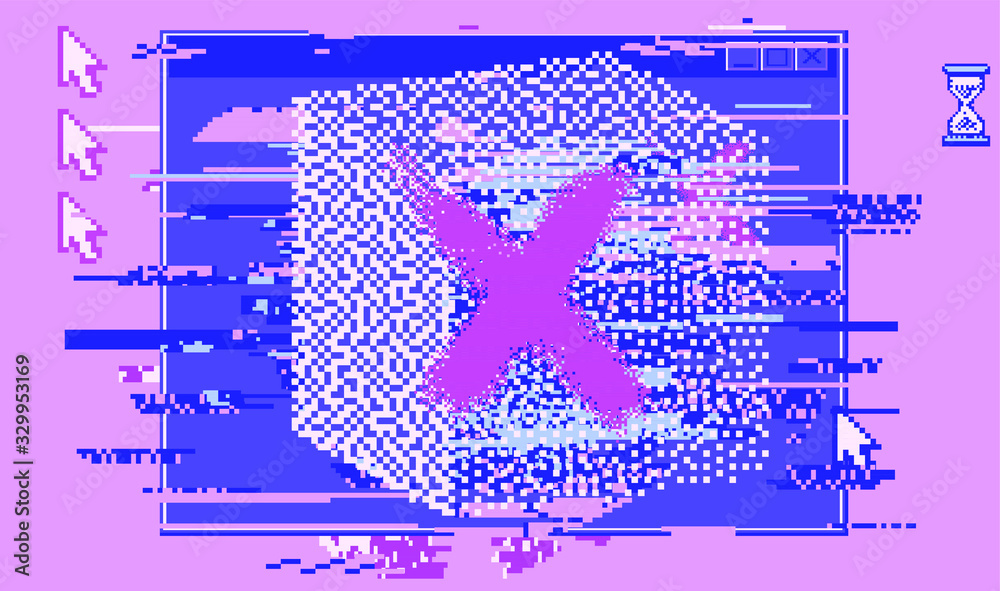 Poster Computer screen with Command-line interface or console terminal. Retrofuturistic vaporwave style illustration in punchy pastel colors.