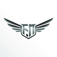 Initial Letter FM with Wings