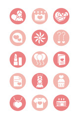 mothers day, celebration party event icons set block style