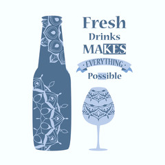 Beautiful mandala art design, for ornate bottle and glass. Vector