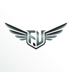 Initial Letter FV with Wings