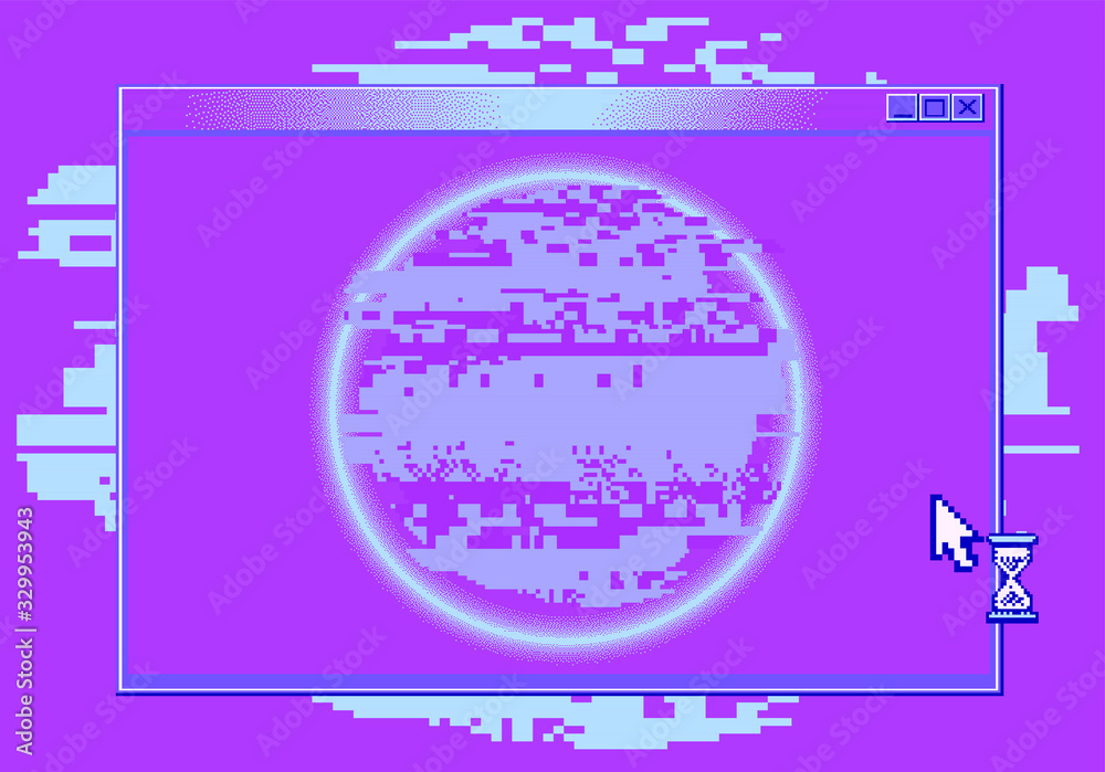 Poster Computer screen with Command-line interface or console terminal. Retrofuturistic vaporwave style illustration in punchy pastel colors.