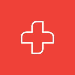 Medical Cross Line Icon On Red Background. Red Flat Style Vector Illustration