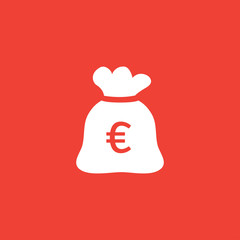 Money Sack Icon On Red Background. Red Flat Style Vector Illustration