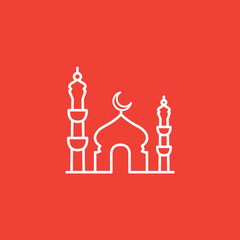 Mosque Line Icon On Red Background. Red Flat Style Vector Illustration