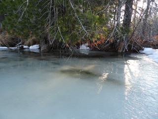 ice on the taiga lake in spring