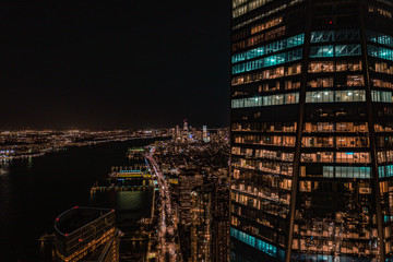 Aerial view of New York downtown at night
