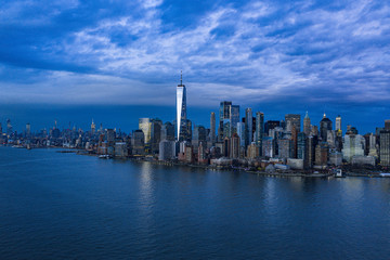 Skyline of NewYork City from Hudson River at dusk