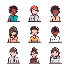 avatar male female men women cartoon character people icons set line and fill style icon