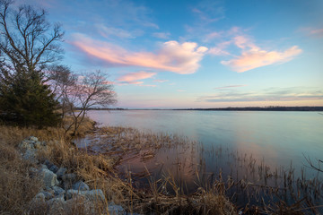 long exposure sunset over lake in nebraska