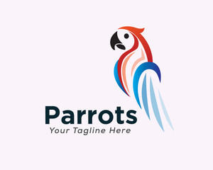 Elegant half body parrots art logo design inspiration