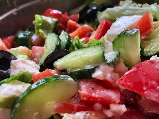 fresh salad with tomatoes and cucumbers