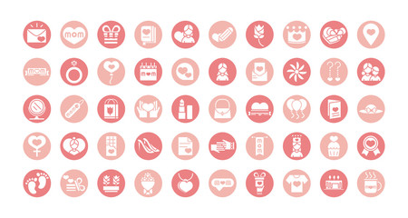 mothers day, celebration party event icons set block style