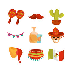 cinco de mayo decoration event mexican icons set